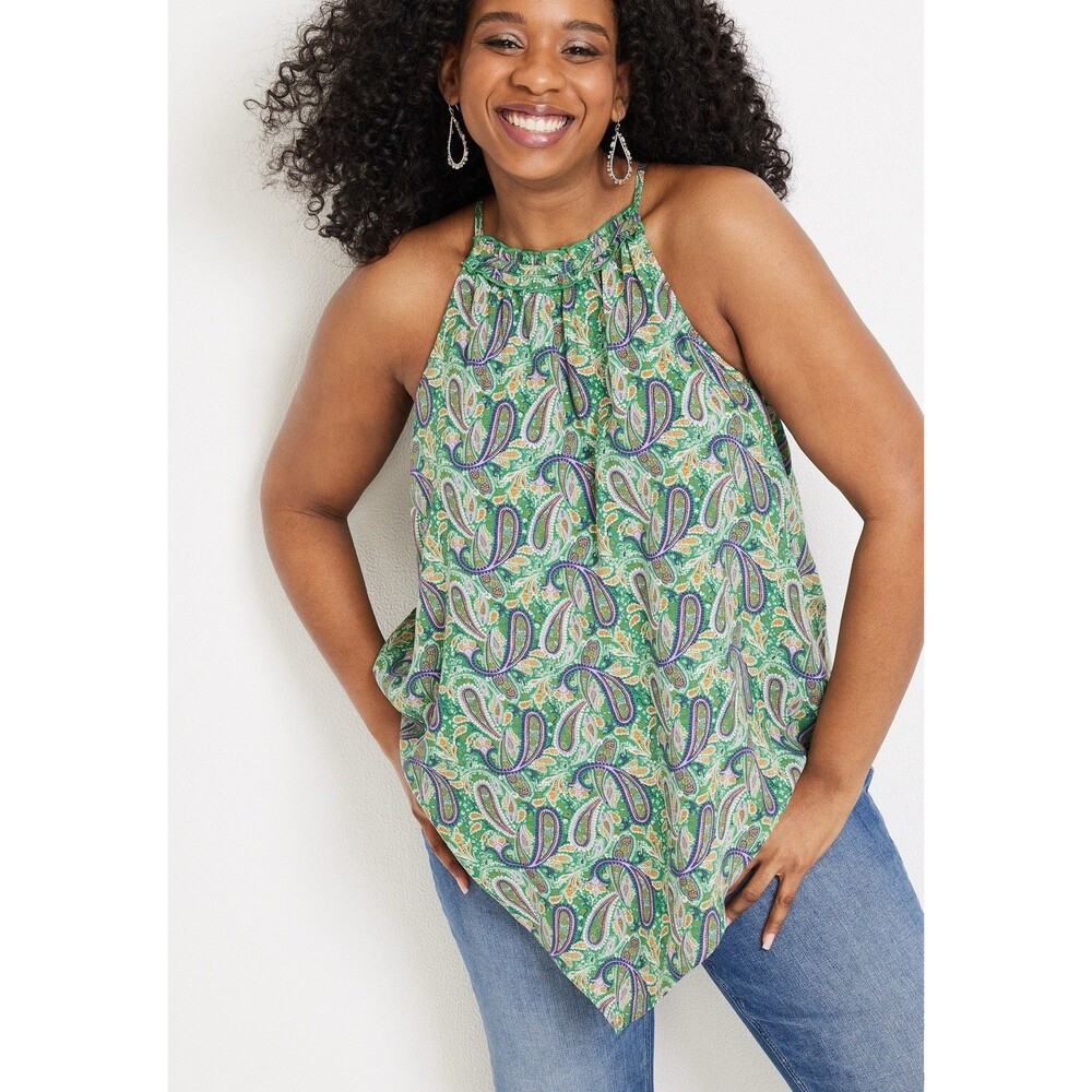 NWT Maurice’s Paisley Halter Neck Tank Top Green/Purple - Size XL